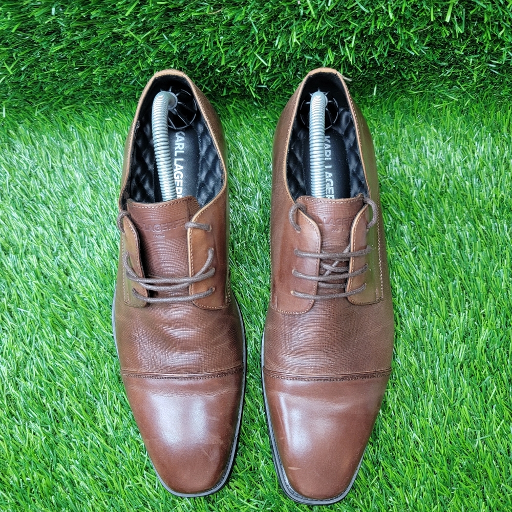 Karl Lagerfeld Paris Brown Leather Loafers Men's Size 9.5 Dress Shoes - Picture 2 of 9